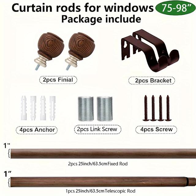 TEMU 1 juego de barra de cortina decorativa de diseño de vetas de madera , material de resina, impermeable, antioxidante, cargada, fuerte gravedad, retráctil, fácil instalación.