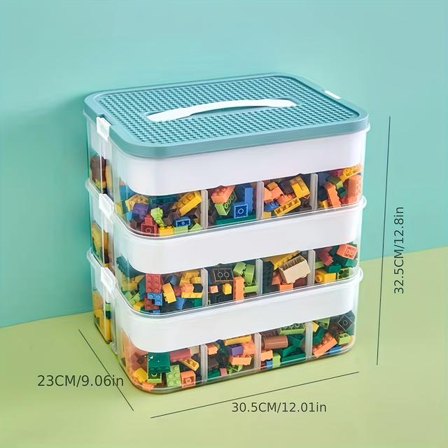 TEMU 1pc/1 Laag, 2 Lagen, 3 Lagen Beschikbaar, Draagbare Speelgoeddeeltjes Opbergdoos voor het Sorteren en Organiseren van Bouwstenen en Onderdelen.