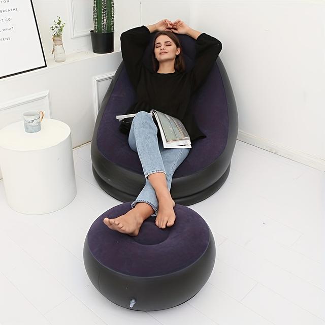 TEMU Collapsible Portable Inflatable Lounge Chair, Flocked Sofa, Nap Chair For Outdoor Leisure