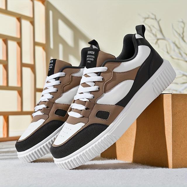 TEMU Men's Trendy Solid/colour Block Skate Shoes, Comfy Non Slip Casual Lace Up Sneakers For Men's Outdoor Activities