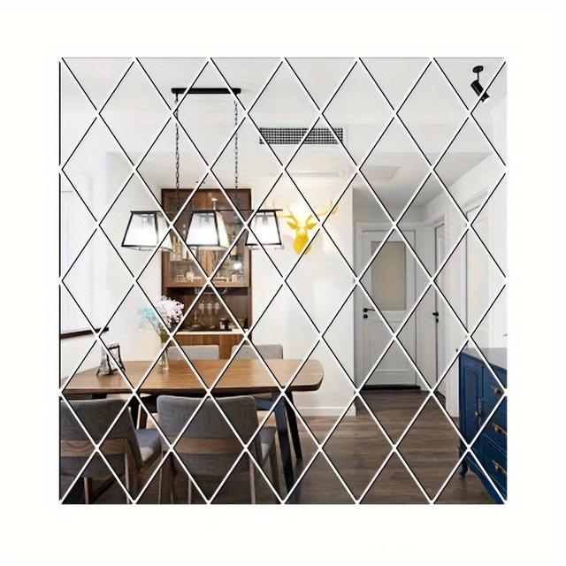 TEMU Zestaw 58 sztuk: Diamentowe Geometryczne Akrylowe Naklejki Ścienne z Efektem Lustra - Zdejmowane Naklejki Artystyczne do Sypialni, Salonu, Dekoracji Domu DIY, Idealne do Dekoracji Pokoju