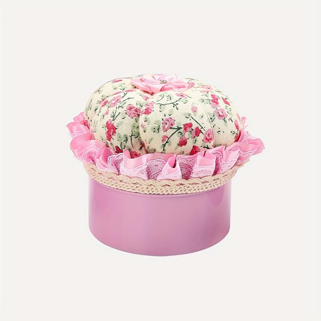 TEMU 1pc Floral Sewing Needle Insert, Storage Box With Pin Cushion Cover, Pin Holder Sewing Pin Organizer, For Diy Craft Hair Clip Daily Hand Sewing Accessories