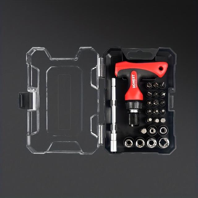 TEMU 24개 조각의 T자형 래쳇 스크류드라이버 세트, 다기능 소켓 렌치 세트, 크롬 바나듐 강철, 비충전식 수동 작동, 소형 가정용 공구 세트