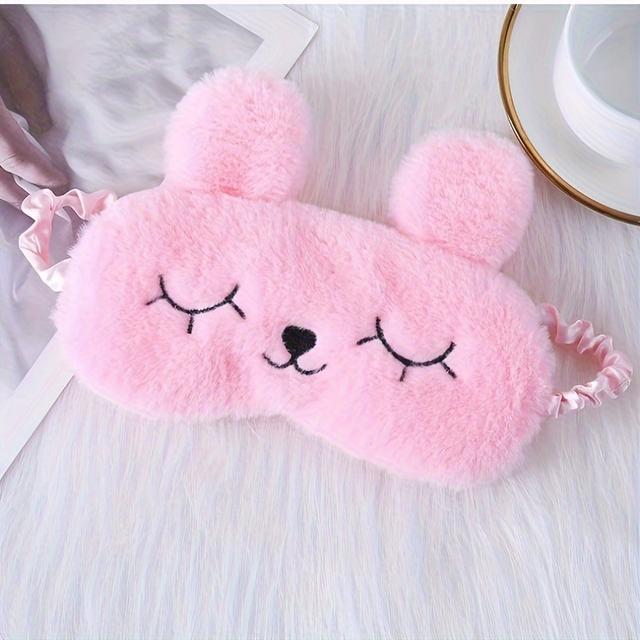 TEMU 1pc Cute Cartoon Plush Sleep Mask - Soft & Comfortable Light-blocking Eye Mask With Fluffy Texture, Design In Multiple Colors For , Sleep Eye Mask