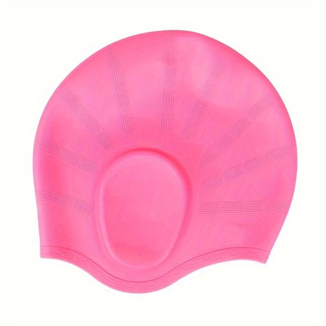 TEMU 1 Silicone Ear-flap Swimming Cap, Extra-large Size For Adults, Elastic And , Suitable For Women With Long Hair