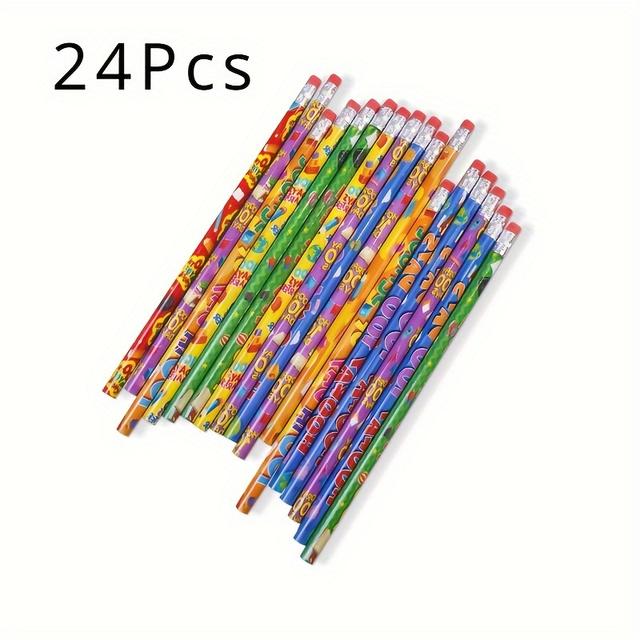TEMU 24pcs Cute Cartoon Hb Pencils With Eraser Tip, Pencils For Writing Drawing Sketching Stationery Prize Gift For