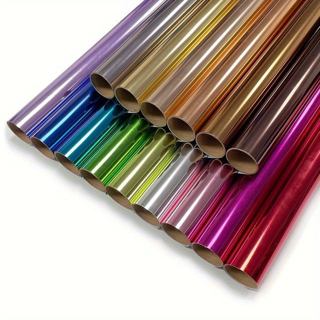 TEMU 10'' X 12'' X 15개입 소프트 메탈릭 열전사 비닐, 의류 티셔츠 마스크 청바지 백팩용 다양한 색상, 골드 포일 열전사 스티커 열 프레스 데칼 열전사