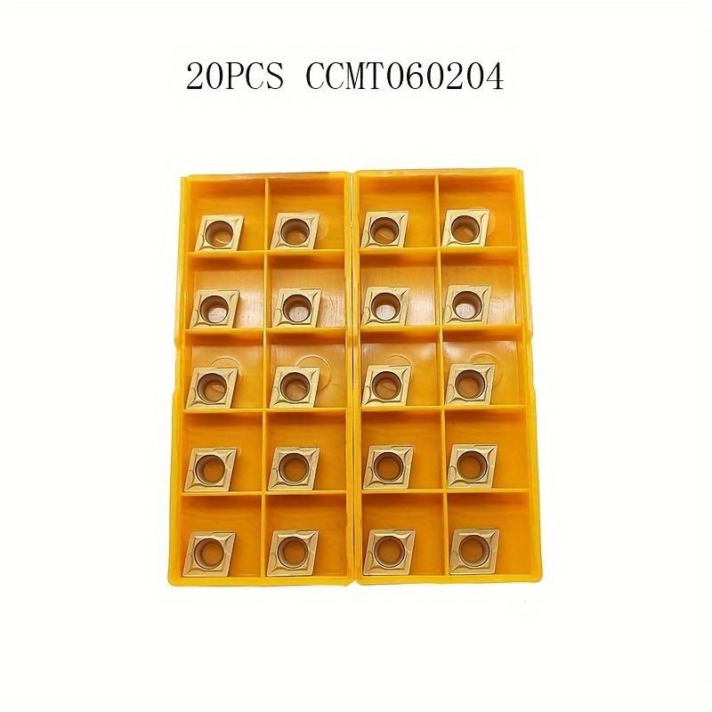 TEMU 20개의 터닝 인서트 블레이드 CCMT060204, 탄화물 터닝 인서트, 다층 코팅, CNC 선반 교체용 인서트 도구, 선반 터닝에 적합, 스테인레스 스틸 주철 가공, 고강도 및 고인성을 갖춘 제품