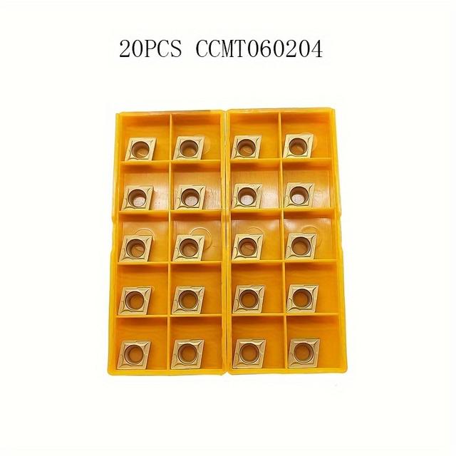 TEMU 20개의 터닝 인서트 블레이드 CCMT060204, 탄화물 터닝 인서트, 다층 코팅, CNC 선반 교체용 인서트 도구, 선반 터닝에 적합, 스테인레스 스틸 주철 가공, 고강도 및 고인성을 갖춘 제품