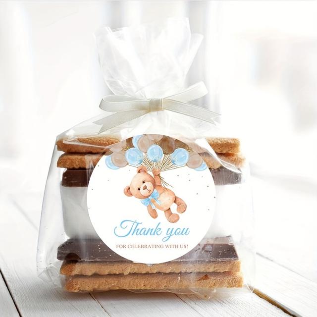 TEMU 48pcs White Teddy Bear Stickers, 2inch, Thank You Stickers, Polyethylene Material, For Boy Birthday Party, 1st Birthday, Baptism Decorations