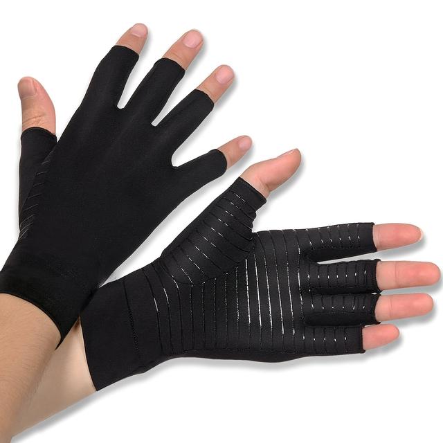 TEMU 1 Pair Black Compression Gloves, Copper Gloves For , Breathable & Moisture, Fingerless With Elastic Wrist Support, Gift For Mum & Wife