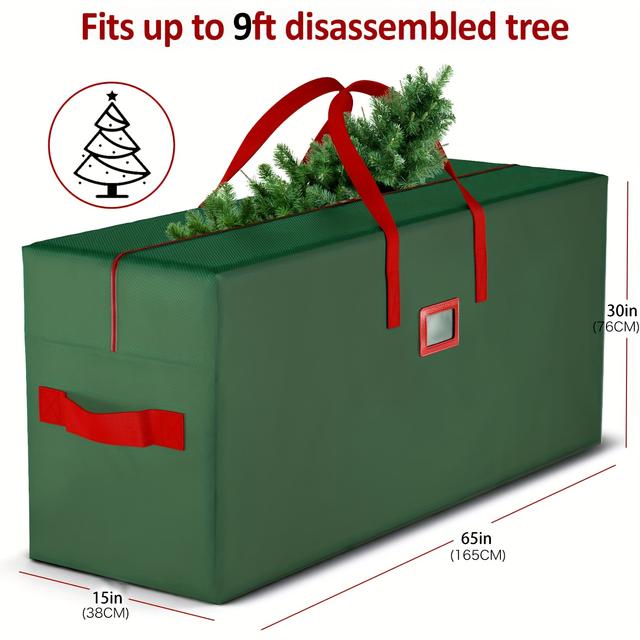 TEMU Large Christmas Tree Storage Bag, Suitable For Detachable .5 Feet And 9 Feet Tall, Heavy-duty, Stylish Double Zippers And Durable Handle (red * Green)