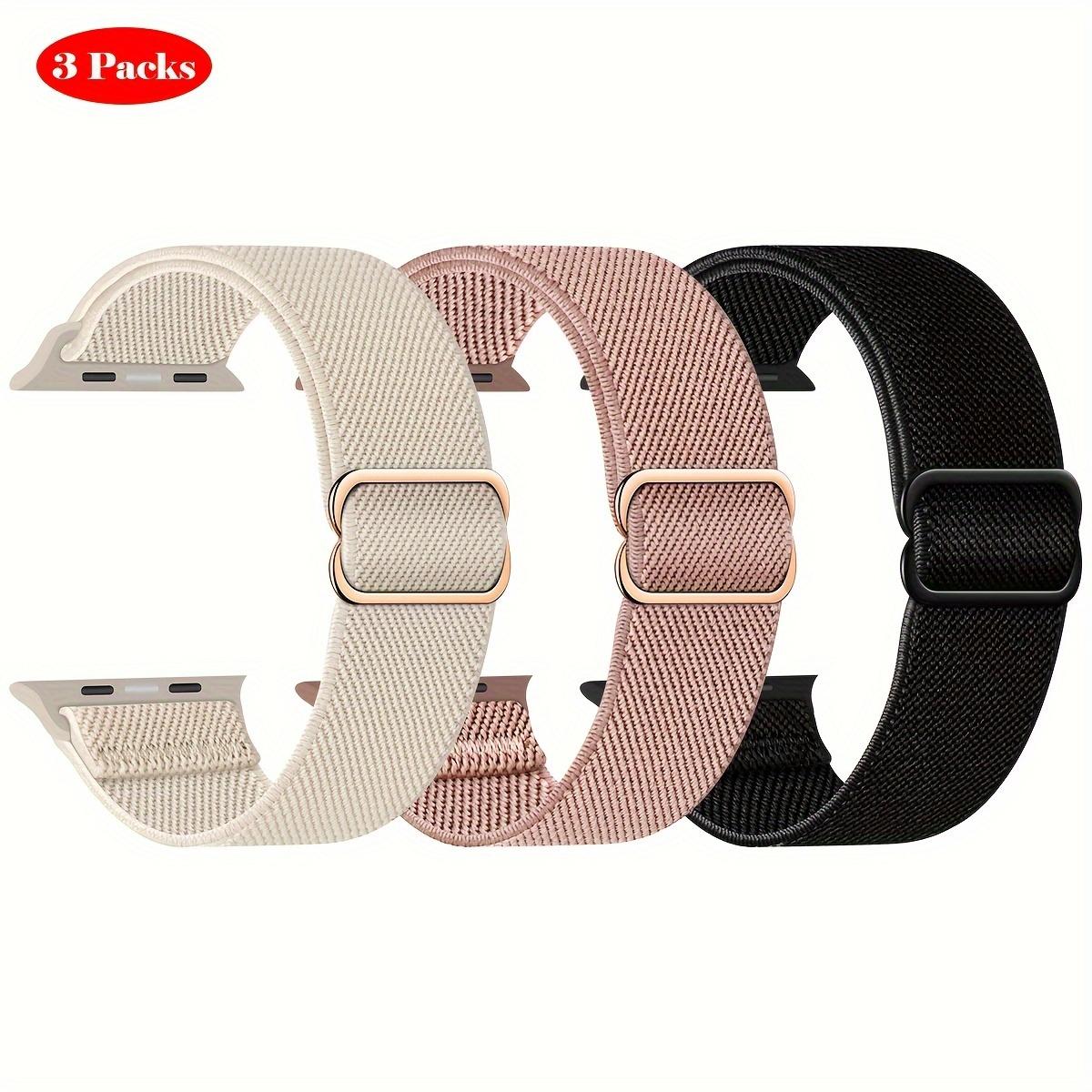 TEMU 3 Pack Stretchy Solo Loop Compatible With Iwatch Band 38mm 40mm 41mm 42mm 44mm 45mm 46mm Women Men, Soft Nylon Elastic Braided Strap Wristbands For Iwatch Series /9/8/7/6/5/4/3/2/1/se
