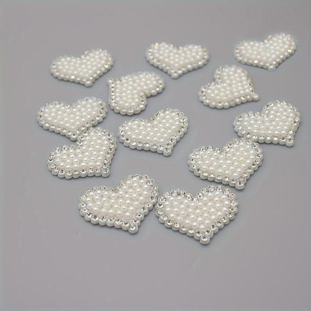 TEMU 12pcs Rhinestone Abs Heart-shaped Embellishments Hand-sewn Fabric Patches Decorative Rhinestone Appliques