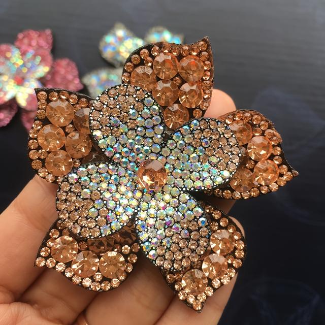 TEMU A White Pink Champagne Rhinestone Sequin Flower Fabric Patch Patch Without Adhesive