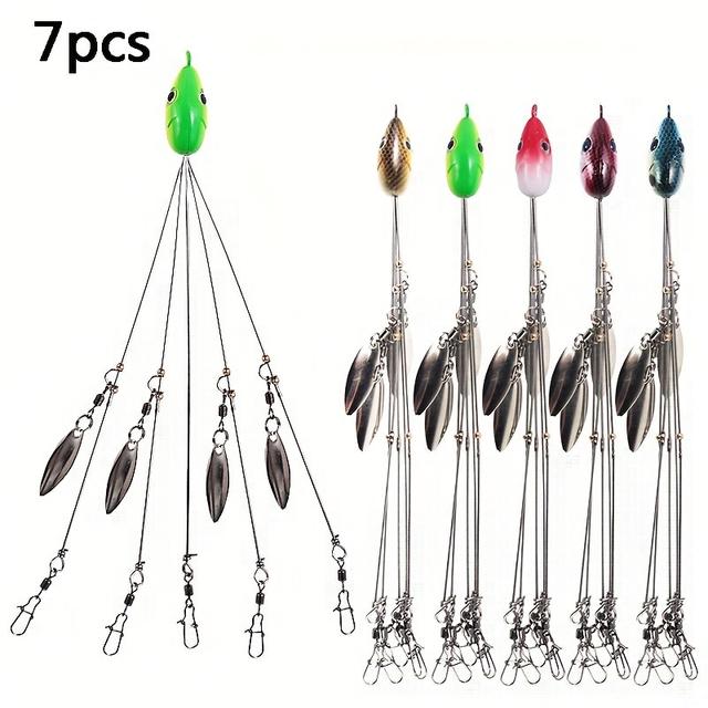 TEMU 7pcs Artificial 5 Umbrella Rig Fishing Lures 17.5g 20.5cm Stainless Snap Swivel Spinners Baits Tackle