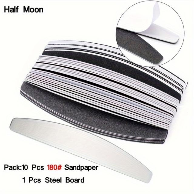 TEMU 10ks Náhradní Pilník na Nehty s 1ks Nerezová Ocel 80/100/180/240 Zrnitost Poloměsíc Černé Brusné Podložky Odnímatelné Brusné Papíry Leštící Manikúrní Pilníky Sada