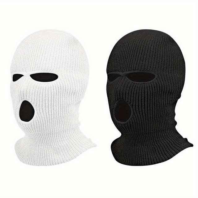 TEMU 2pcs Full Face Balaclava | Black Knitted Windproof Warm Motorcycle Mask With 3-hole Design, Soft Breathable, Fits All For Outdoor Activities