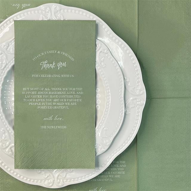 TEMU 20pcs Green Wedding Dinner Napkins - Elegant Text Printed Guest Towels 15.7x13 Inch, 2-ply Paper For Restaurants, Hotels, And For Halloween,christmas Event & Party Supplies