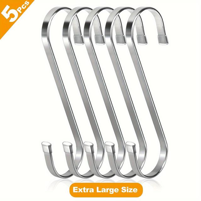 TEMU 5 ชิ้น ตะขอรูปตัว S ขนาดใหญ่ ตะขอสแตนเลสสำหรับงานหนัก ตะขอครัว ตะขอโลหะรูปตัว S สำหรับใช้ในครัวเรือน ตะขอท่อเหล็ก เหมาะสำหรับเสื้อผ้า อุปกรณ์ครัว ช้อนส้อม ต้นไม้ ผ้าขนหนู เครื่องมือทำสวน