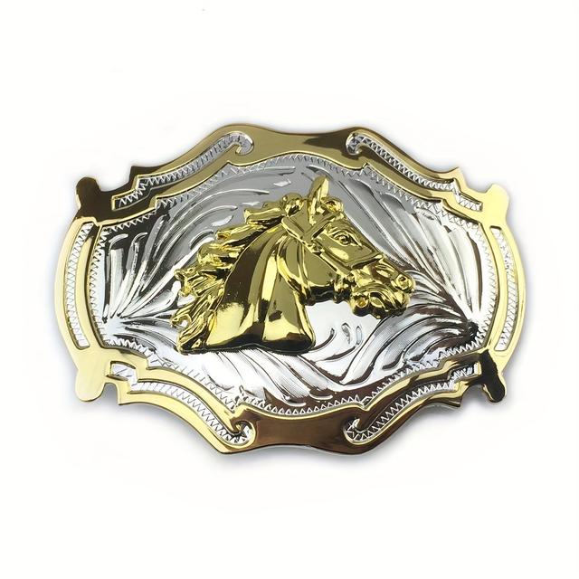 TEMU Western Cowboy Golden Unregelmäßiger Pferdekopf Vielseitige Mode Gürtelschnalle, Wahl für Geschenke