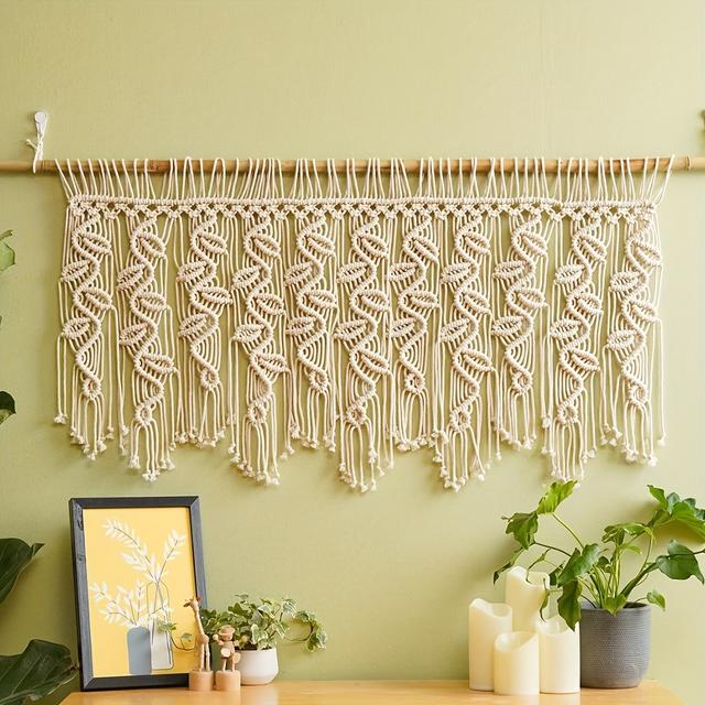 TEMU Handcrafted Bohemian-style Macrame Wall Tapestry With Tassels (wooden Poles Not Included)