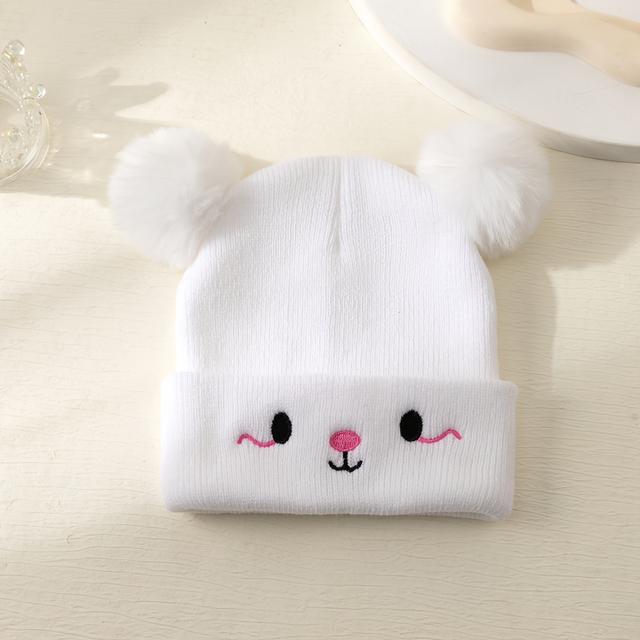 TEMU 1pc Of A Knitted Hat With Embroidery In A Solid Color, Featuring Double Ball Decorations, Ideal For Keeping Warm And Windproof During Winter