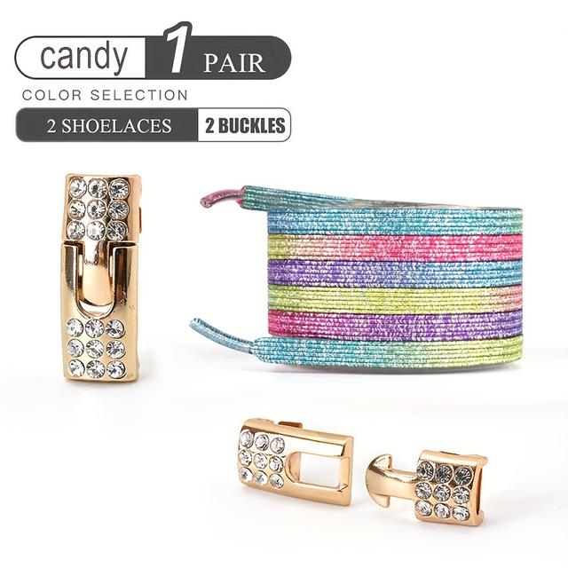 TEMU 1pair Free-tie Shoelaces With Rhinestone Buckles, Fashion Elastic Lazy Shoelaces For Sneakers Canvas Shoes Skate Shoes,