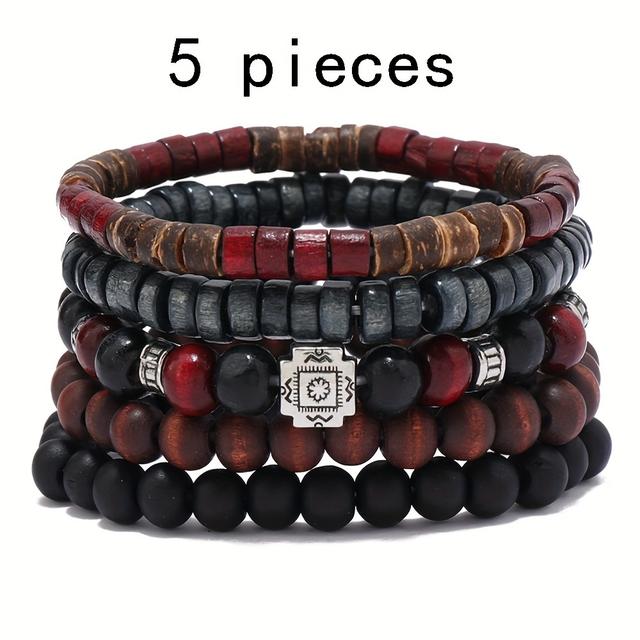 TEMU Набір з 5 браслетів з намистин з кокосового в богемному стилі для чоловіків і жінок