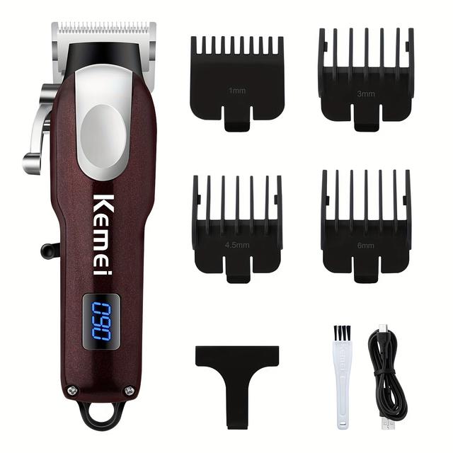 TEMU Kemei Mini Electric Hair Clipper, Compact And Portable Lcd Digital Display Hair Trimming, Usb Rechargeable Hair Cutting, Oil Head Engraving Clipper