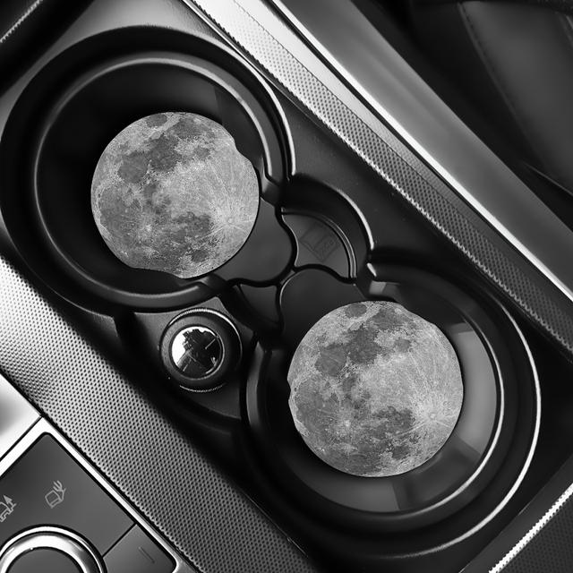 TEMU 2pcs Grey Moon Special Earth Pattern Absorbent Car Cup Holder Coaster Mats - Car Interior Accessories, Water Cup Coasters For Car Vehicles & Home Desk