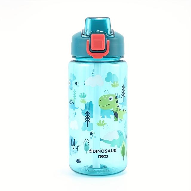TEMU 1pc 600ml/20.3oz Cartoon Trendy Leakproof Water Cup, Portable Straw Plastic Water Kettle, For Outdoor Sports, Fitness, Travel