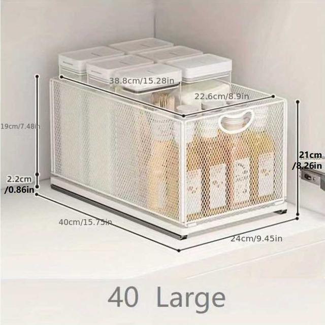 TEMU 1pc Panier de rangement pliable à de cuisine, panier de rangement en métal de type tiroir intérieur de placard, étagère à bouteilles d'assaisonnement de cuisine