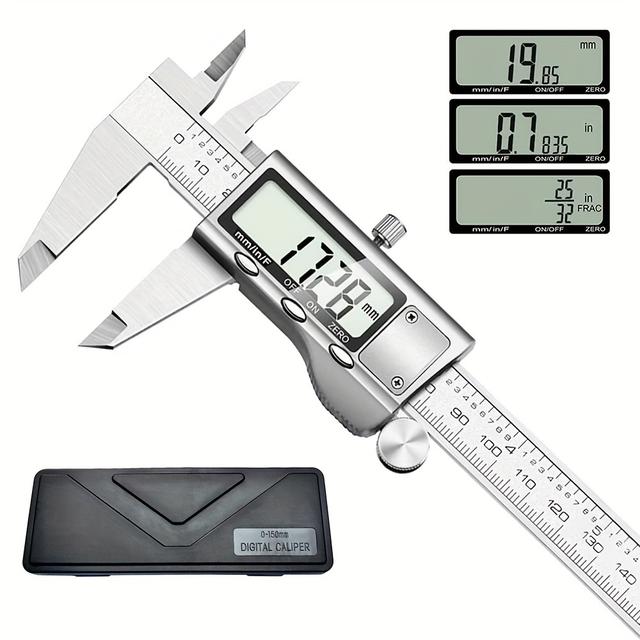 TEMU Digital Caliper Measuring Tool, Stainless Steel Vernier Caliper Digital Micrometer With Large Lcd Screen, Easy Switch From Inch Metric Fraction, 6 Inch Caliper Tool For Diy/household