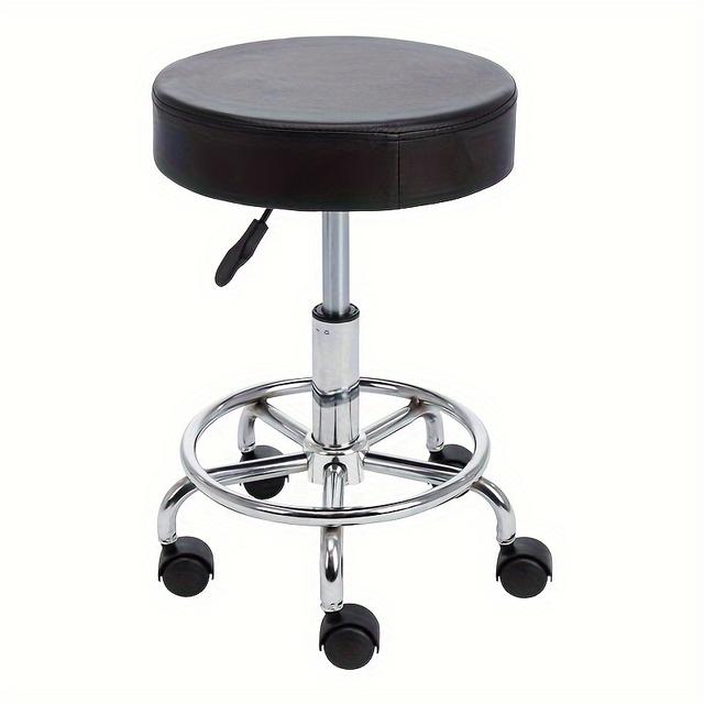 TEMU Adjustable Salon Stool Chair, Swivel Tattoo Spa Chair, Roller Seat With Chrome Foot Rest For Beauty Barbershop
