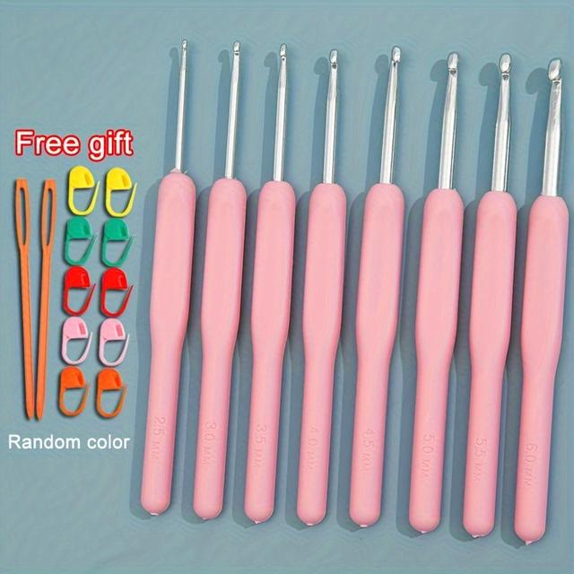 TEMU 8pcs Ergonomic Grip Soft Handle Crochet Hooks - Aluminum, 2.5mm-6mm, Colorful Random For Beginners, Crafting Supplies | Colorful Crafting Tools | Ergonomic Handle