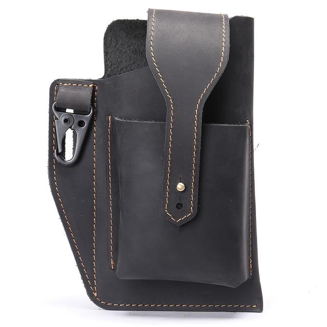 TEMU 1pc Vintage Genuine Leather Phone Holster For Men Phone Pouch With Belt Loop, Cellphone Waist Bag With Key Holder