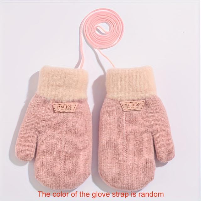 TEMU 1pc Cute Boys Girls Gloves Winter Thick Warm Knitted Mittens For Newborn Kids 1-3y Children Gloves Gift