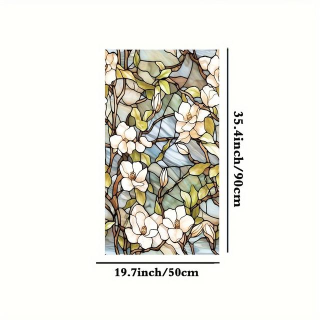 TEMU 1 Roll Retro Stained Glass Window Film - Hydrangea , Classical European Colorful Frosted Pvc Static Cling Film, 11mil Thick For Kitchen Bathroom Home Decor, Privacy Decorative Film, Bathroom Art