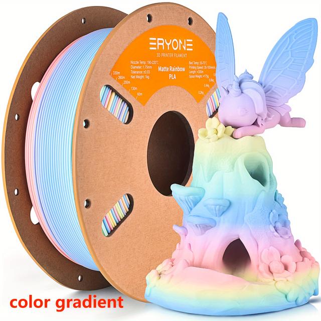 TEMU Eryone Pla Matte Rainbow 3d Printing Filament, Macaron Gradient Hue, 1.75mm Diameter, 1kg Spool, With A Dimensional Precision Of +/- 0.03mm, Compatible With Most Fdm Printers