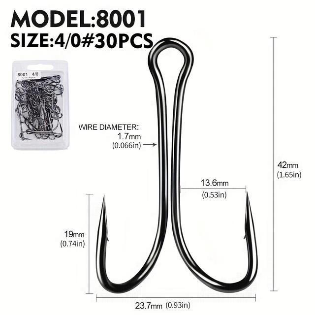 TEMU 30pcs/box High Carbon Steel Fishing Hooks - Ray , Chicken Feet Hooks, Double Hooks, Anchor Hooks With Barbs