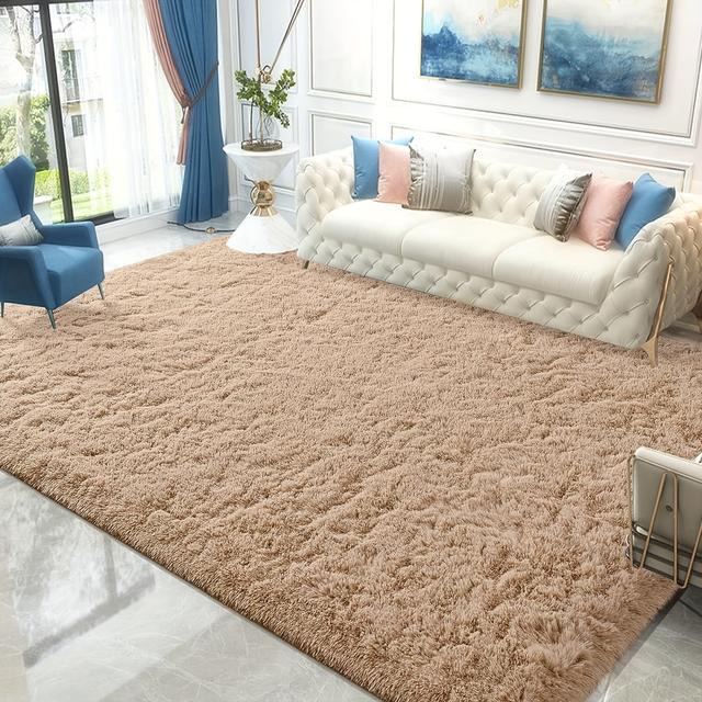 TEMU 1pc Camel Color Luxury Shag Area Rug, Modern Rectangle Plush Rugs, Non-shedding Non-slip Carpets For Living Room Bedroom, Home Decor, Room Decor