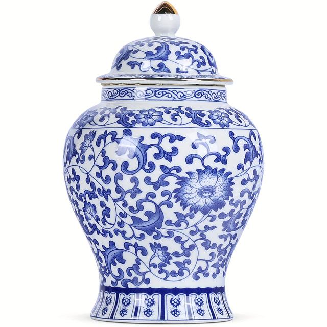 TEMU Tarro de Porcelana Azul y Blanca Tradicional China Elegante y Cultural con Diseño de - Cierre con Abatible para Decoración del Hogar