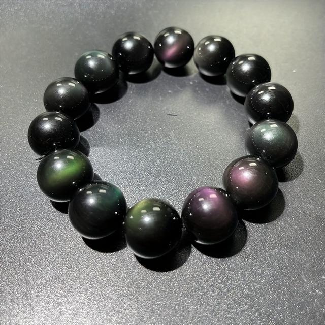 TEMU High-end 7a-grade Obsidian Bracelet, / Colorful Obsidian/ Silvery Obsidian Bracelet, Multicolored , Bead Diameter 0.63inch/16mm, Large-grain Bracelet, Warrior Bracelet