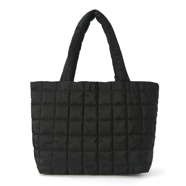 TEMU Women's Quilted Tote Bag - Large Capacity Black Polyester With Magnetic Closure, Durable Grid- For Casual & Professional Use, Extra Large Tote Bag, Sturdy Handles