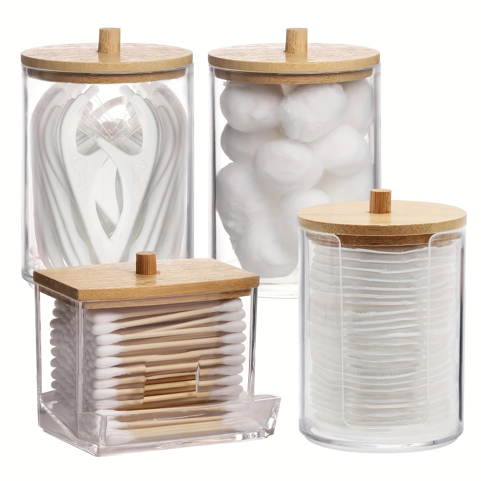 TEMU Set Of 4 Cotton Swab Storage Dispensers, Apothecary Jars For Bathroom Use, Suitable For Floss, Cotton Balls, Cotton Swabs, And Cotton Pads
