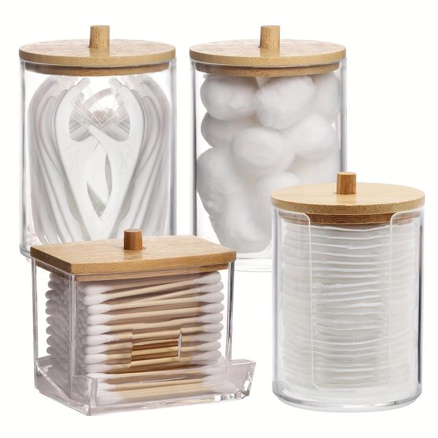 TEMU Set Of 4 Cotton Swab Storage Dispensers, Apothecary Jars For Bathroom Use, Suitable For Floss, Cotton Balls, Cotton Swabs, And Cotton Pads