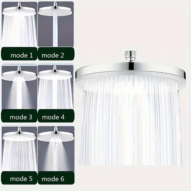 TEMU 1pc High-pressure Shower Head, Top Spray Shower Head, 6-speed Multi-functional Large Shower Head, Pressurized Single-head Shower, Household Bathtub Shower Lotus Head, Bathroom Accessories