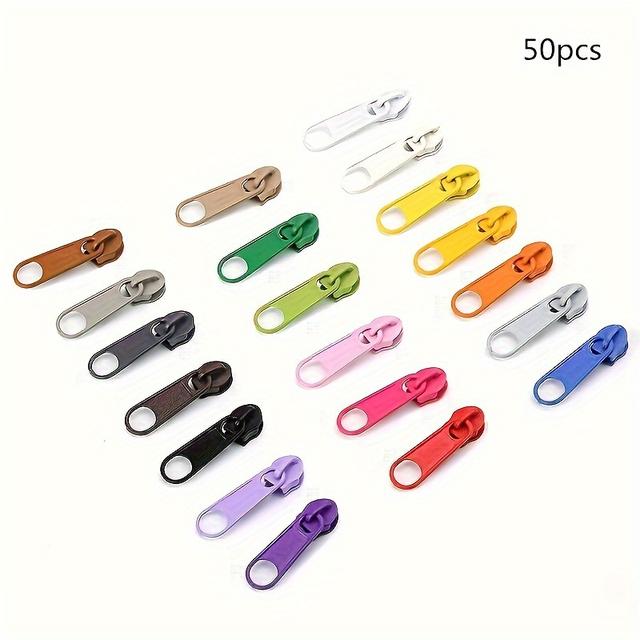 TEMU 50pcs A Pack Colorful Home Textile Clothing And Accessories Zipper Heads Spray Painted Metal Long Plate Zipper Heads Home Sewing Tools Accessories