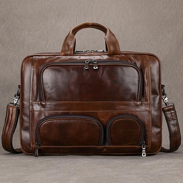 TEMU Vintage-Leder-Geldbörse, Große Kapazität Geschäftstasche, Arbeitstasche Schwarz Reisetasche